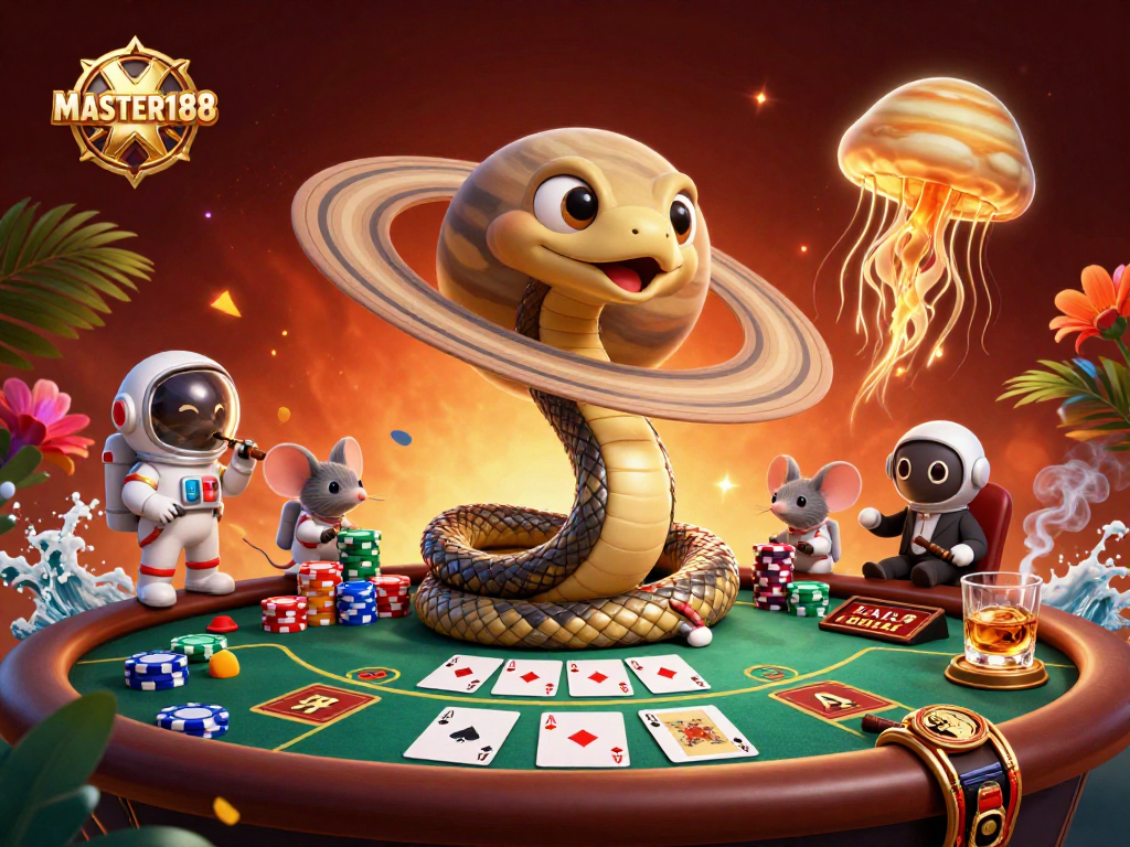 Experience the thrill of MASTER188 as astronaut mice place bets on a cosmic roulette wheel.
