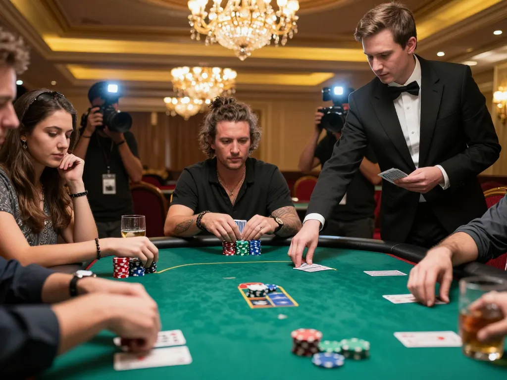 KADAL778 poker players strategizing during a high-stakes game in a luxurious casino.