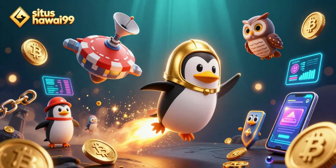 Experience thrilling gaming action with situs hawai99's dynamic online gambling scene featuring a vibrant penguin and casino elements.