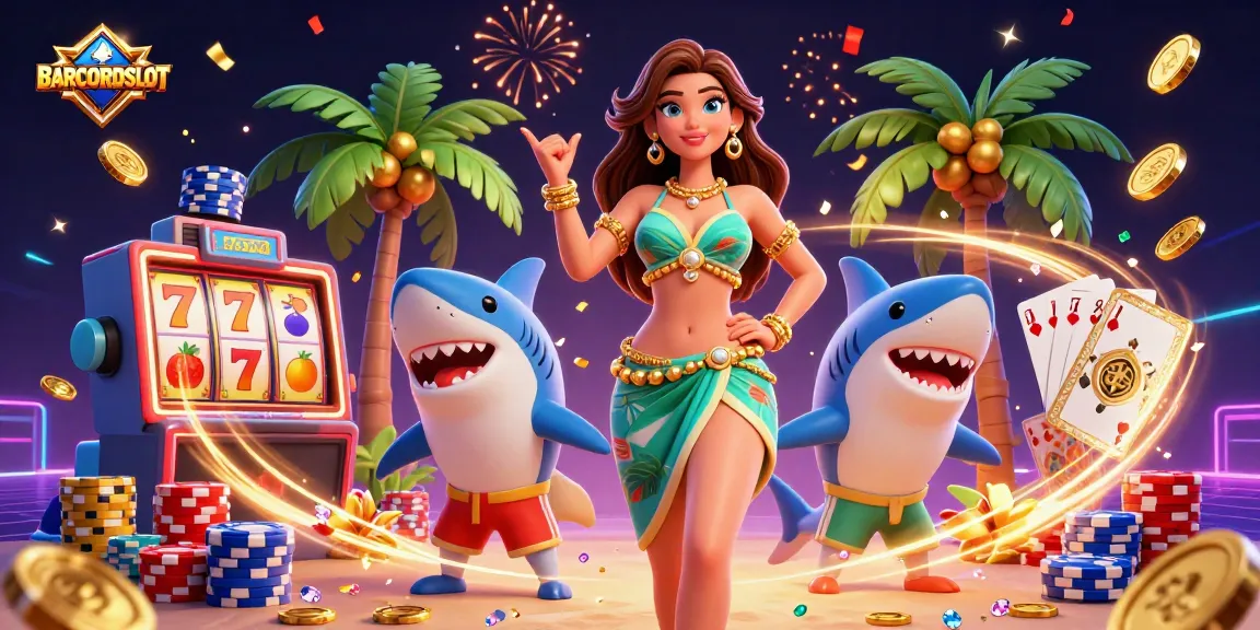 Experience the thrill of BARCODESLOT with vibrant slot reels, coins, and festive celebration.