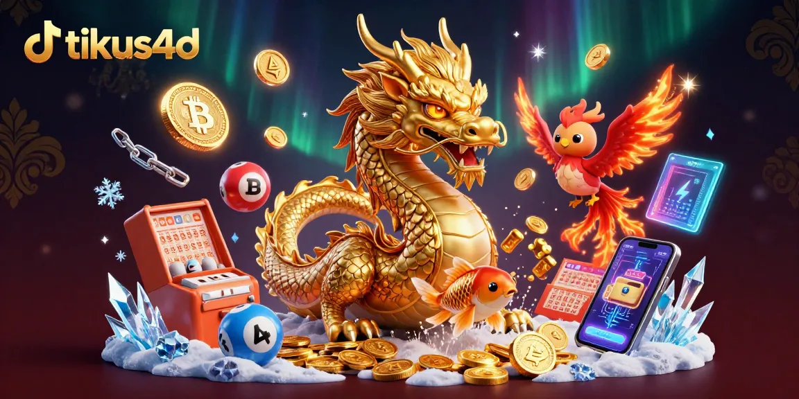 Experience the thrill of tikus4d lottery with a vibrant scene featuring a dragon and phoenix amidst colorful game elements.