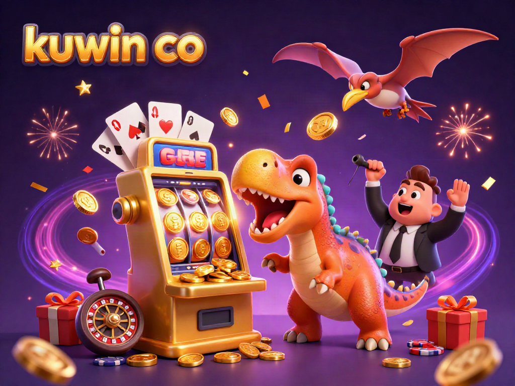 Engaging scene depicting kuwin co as a pachycephalosaurus celebrates a jackpot with coins and casino elements.