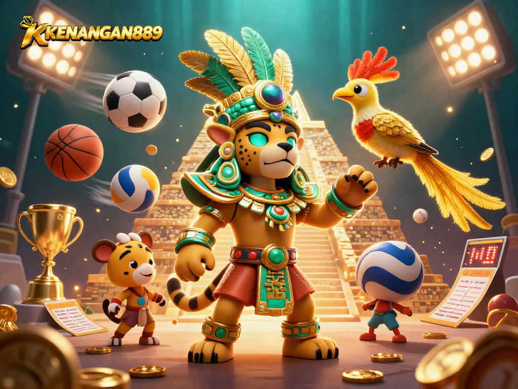 Bet big with KENANGAN889 in an immersive casino experience, showcasing a vibrant Mayan-themed scene.