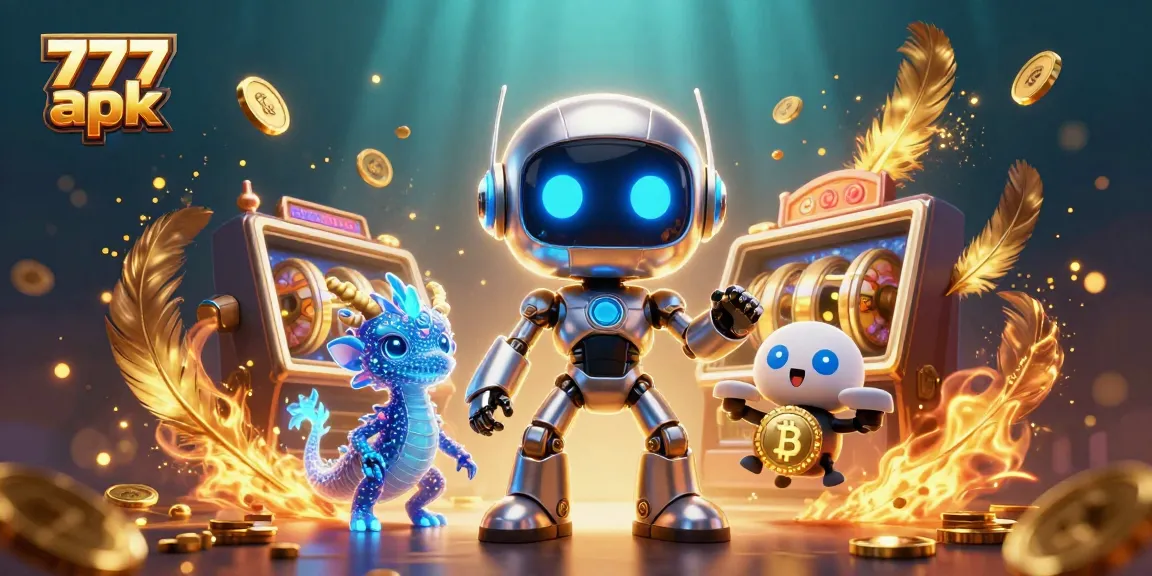 Spin the slots with 777 apk in this vibrant 3D casino illustration showcasing exciting gameplay.