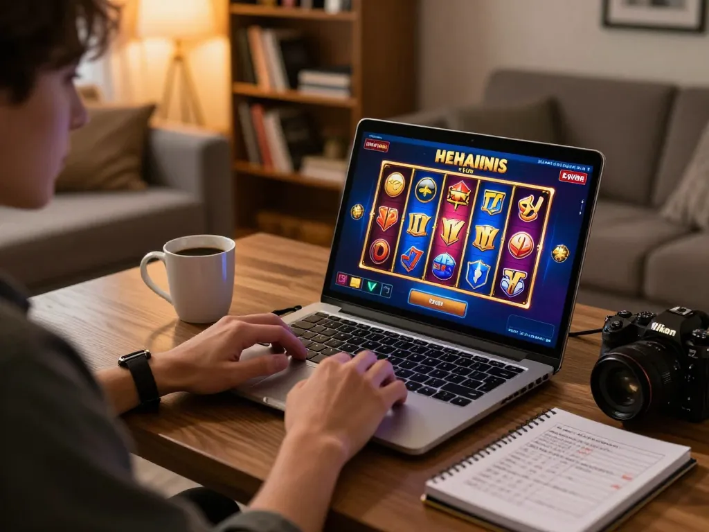 Engage with Kenzobet's thrilling slots experience on a cozy home gaming setup.