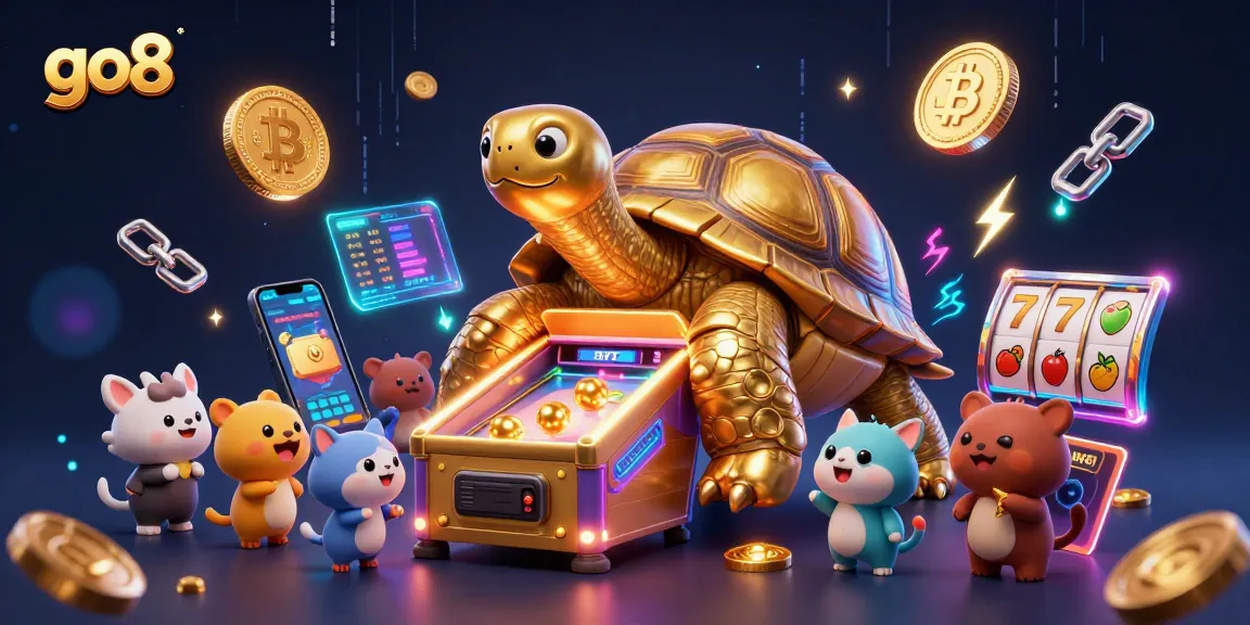 Experience thrilling gaming at go8 with the colossal tortoise pinball, sparkling coins, and casino excitement.