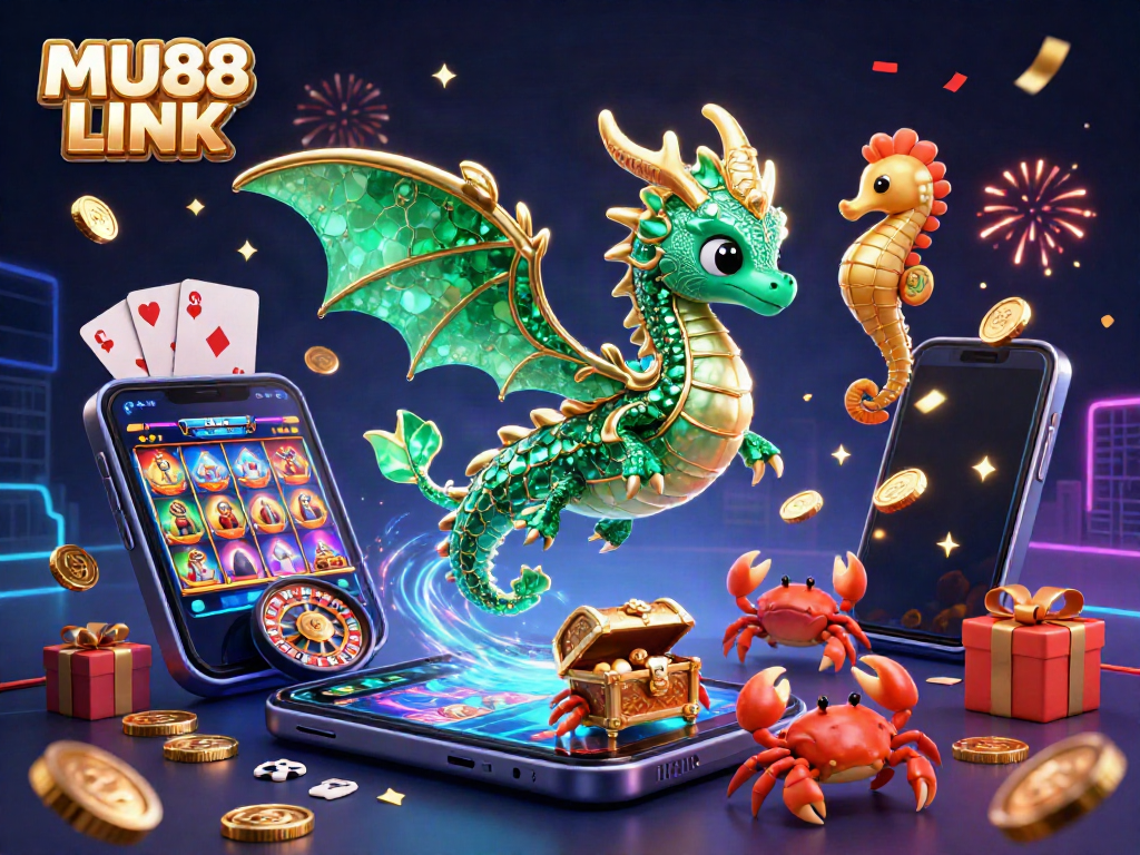 Experience MU88 LINK excitement with a dazzling sea dragon and dynamic casino elements.
