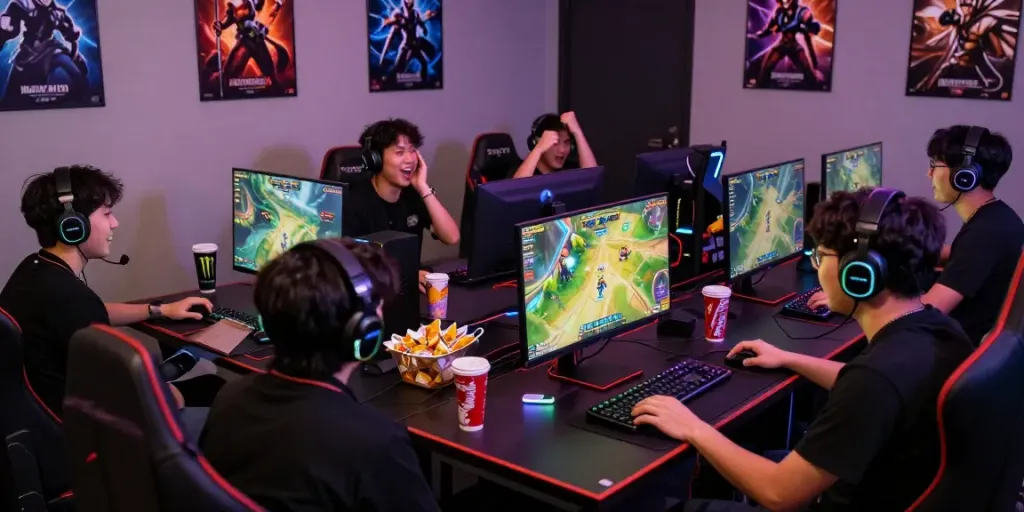Pemain online Natunatoto terlibat dalam permainan dengan setup gaming modern dan suasana penuh semangat.