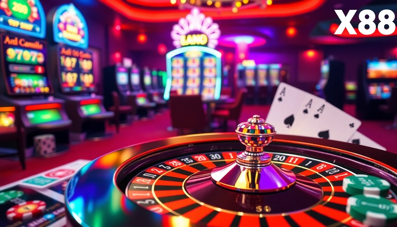 Experience the thrill of gambling with XX88's luxurious casino visuals featuring roulette and poker chips.