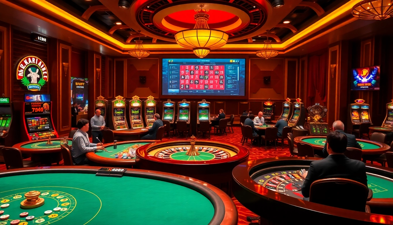 nạp tiền xn88 at an upscale casino with vibrant gaming tables and engaging players in action.