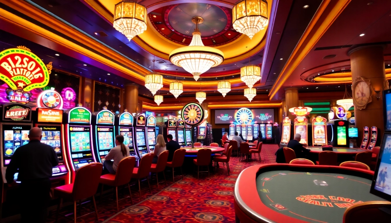 Engaging players enjoying a thrilling slot demo experience in a luxurious casino.